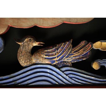 寺院彩色木彫欄間 鴛鴦 3枚1組　R0085Y 