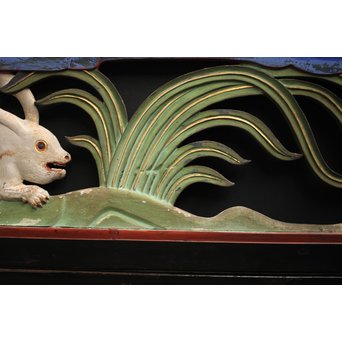 寺院彩色木彫欄間 兎 3枚1組　R0086 