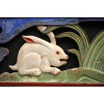 寺院彩色木彫欄間 兎 3枚1組　R0086 