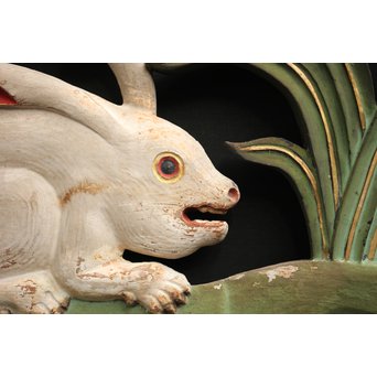 寺院彩色木彫欄間 兎 3枚1組　R0086 