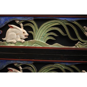 寺院彩色木彫欄間 兎 3枚1組　R0086 