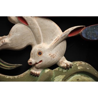 寺院彩色木彫欄間 兎 3枚1組　R0086 