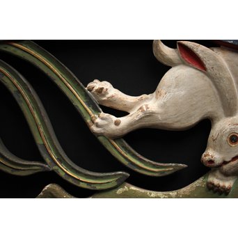 寺院彩色木彫欄間 兎 3枚1組　R0086 