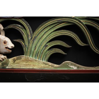 寺院彩色木彫欄間 兎 3枚1組　R0086 