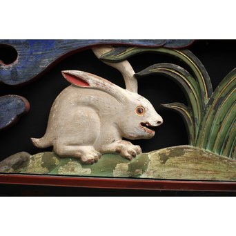 寺院彩色木彫欄間 兎 3枚1組　R0086 