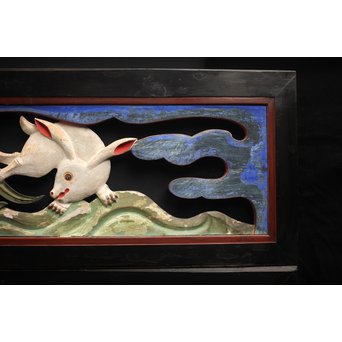 寺院彩色木彫欄間 兎 3枚1組　R0086 