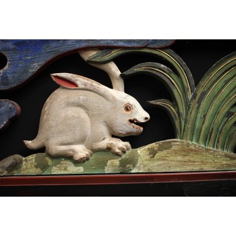 寺院彩色木彫欄間 兎 3枚1組　R0086 