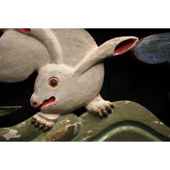 寺院彩色木彫欄間 兎 3枚1組　R0086 