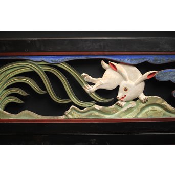 寺院彩色木彫欄間 兎 3枚1組　R0086 