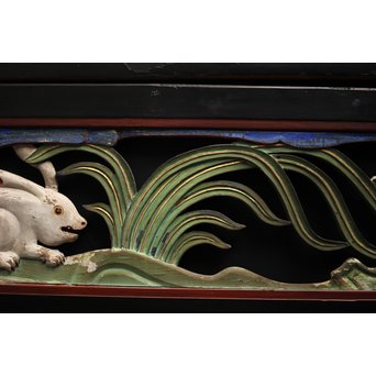 寺院彩色木彫欄間 兎 3枚1組　R0086 