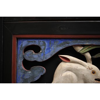 寺院彩色木彫欄間 兎 3枚1組　R0086 