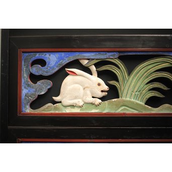 寺院彩色木彫欄間 兎 3枚1組　R0086 