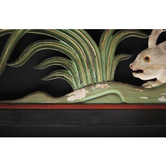 寺院彩色木彫欄間 兎 3枚1組　R0086 