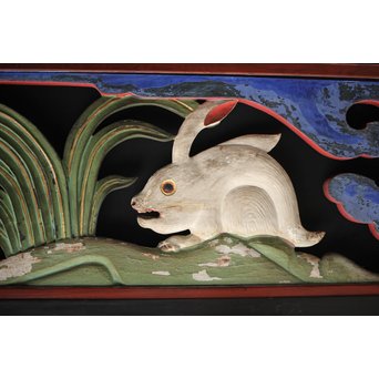 寺院彩色木彫欄間 兎 3枚1組　R0086 