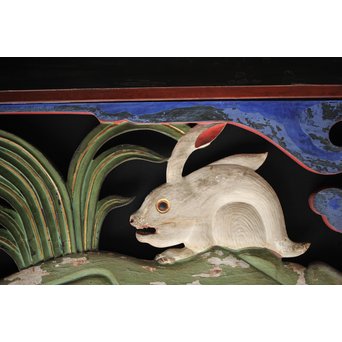 寺院彩色木彫欄間 兎 3枚1組　R0086 