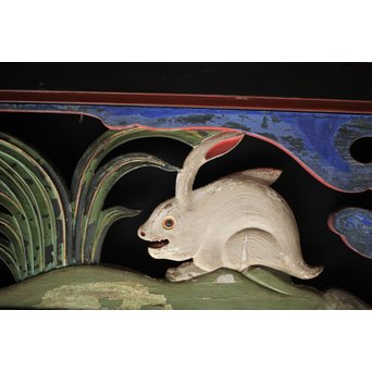 寺院彩色木彫欄間 兎 3枚1組　R0086 