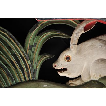 寺院彩色木彫欄間 兎 3枚1組　R0086 