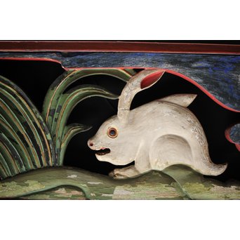 寺院彩色木彫欄間 兎 3枚1組　R0086 