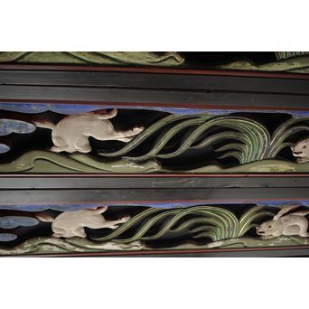 寺院彩色木彫欄間 兎 3枚1組　R0086 