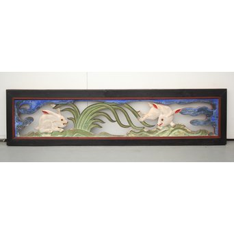 寺院彩色木彫欄間 兎 3枚1組　R0086 