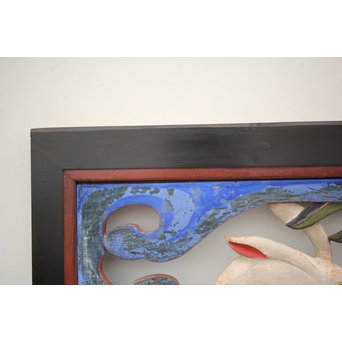 寺院彩色木彫欄間 兎 3枚1組　R0086 