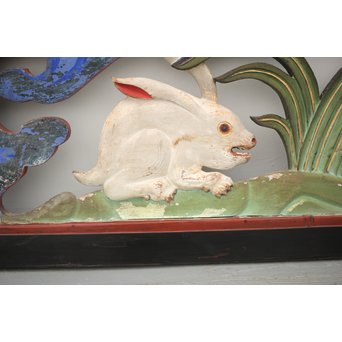 寺院彩色木彫欄間 兎 3枚1組　R0086 