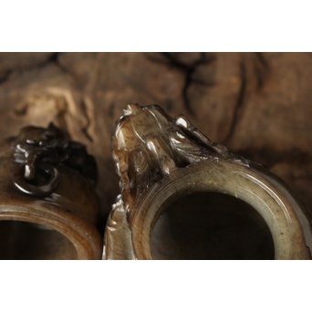 玉彫 獅子 蓋物香炉　U242 