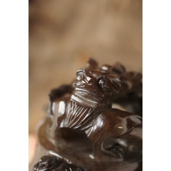 玉彫 獅子 蓋物香炉　U242 
