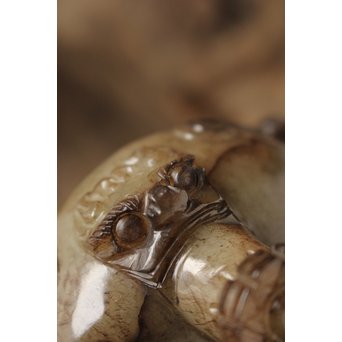 玉彫 獅子 蓋物香炉　U242 