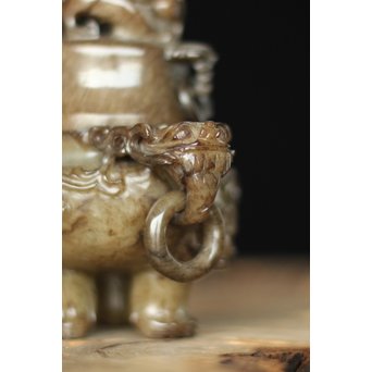 玉彫 獅子 蓋物香炉　U242 