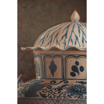 リアリズム油彩 8号キャンバス 元染付中国美術 SMサイン　Z249 