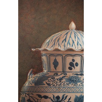 リアリズム油彩 8号キャンバス 元染付中国美術 SMサイン　Z249 