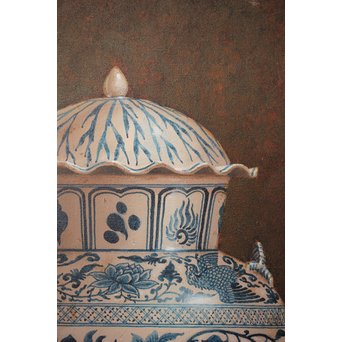 リアリズム油彩 8号キャンバス 元染付中国美術 SMサイン　Z249 