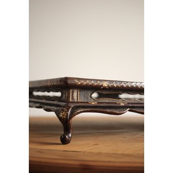 唐物 黒漆螺鈿象嵌 平卓 青貝花台　Q268 