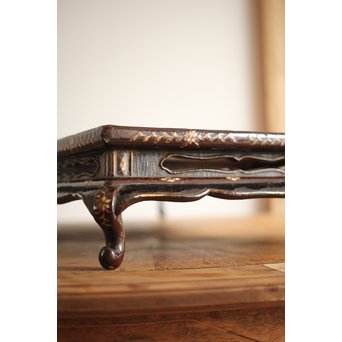 唐物 黒漆螺鈿象嵌 平卓 青貝花台　Q268 