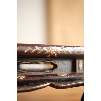 唐物 黒漆螺鈿象嵌 平卓 青貝花台　Q268 