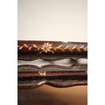 唐物 黒漆螺鈿象嵌 平卓 青貝花台　Q268 