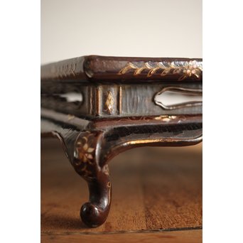 唐物 黒漆螺鈿象嵌 平卓 青貝花台　Q268 