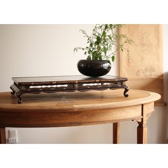 唐物 黒漆螺鈿象嵌 平卓 青貝花台　Q268