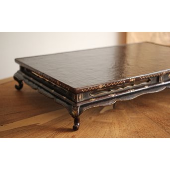 唐物 黒漆螺鈿象嵌 平卓 青貝花台　Q268 