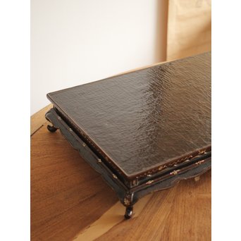 唐物 黒漆螺鈿象嵌 平卓 青貝花台　Q268 