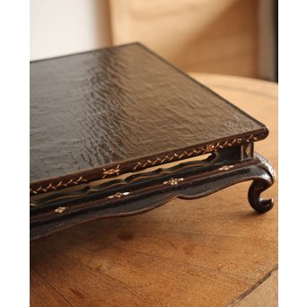 唐物 黒漆螺鈿象嵌 平卓 青貝花台　Q268 