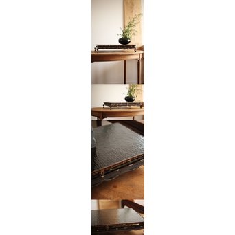 唐物 黒漆螺鈿象嵌 平卓 青貝花台　Q268 