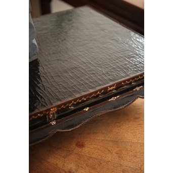 唐物 黒漆螺鈿象嵌 平卓 青貝花台　Q268 