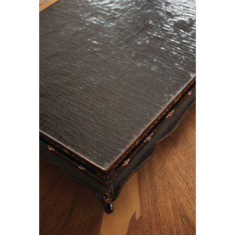 唐物 黒漆螺鈿象嵌 平卓 青貝花台　Q268 