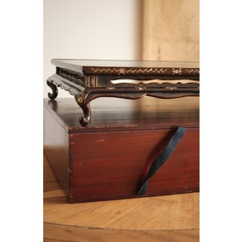 唐物 黒漆螺鈿象嵌 平卓 青貝花台　Q268 