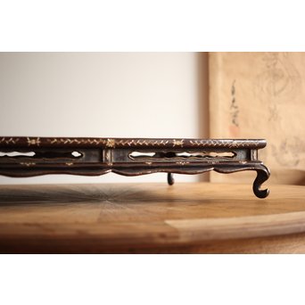 唐物 黒漆螺鈿象嵌 平卓 青貝花台　Q268 