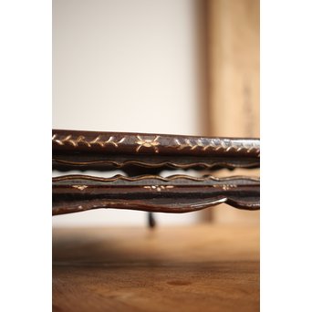 唐物 黒漆螺鈿象嵌 平卓 青貝花台　Q268 