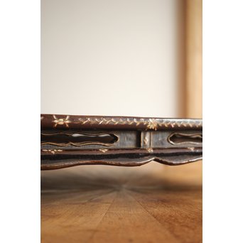 唐物 黒漆螺鈿象嵌 平卓 青貝花台　Q268 