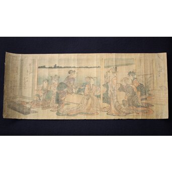 葛飾北斎画 長摺物 木版画　Z250